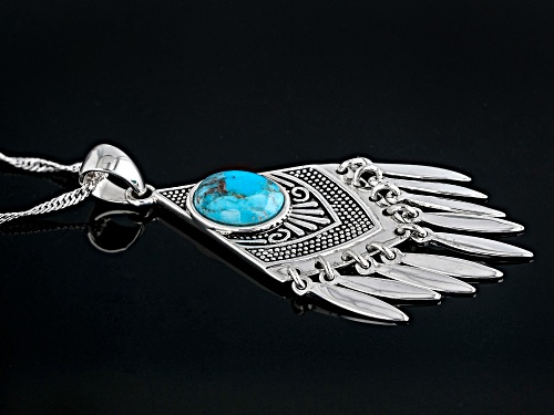 Southwest Style by JTV™ 10x8mm Blue Turquoise Oxidized Sterling Silver Tassel Pendant With Chain