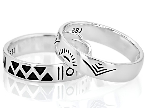 Southwest Style by JTV™ Oxidized Sterling Silver Band Ring Set of 2 - Size 7