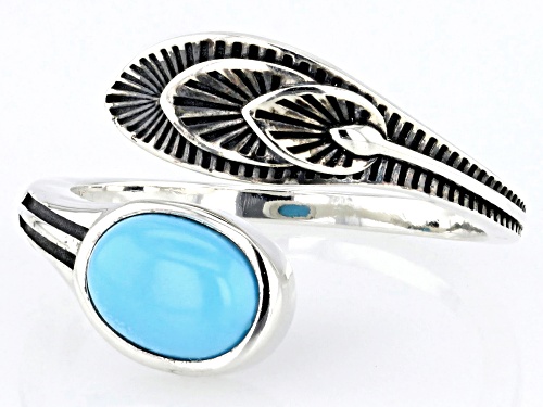 Southwest Style by JTV™ 8x6mm Oval Turquoise Rhodium Over Sterling Silver Bypass Ring - Size 8