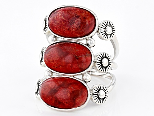 Southwest Style by JTV™ 13x8mm Oval Sponge Coral Sterling Silver Ring - Size 7