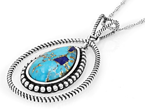 Southwest Style by JTV™ Blended Turquoise With Lapis Lazuli Silver Pendant With Chain