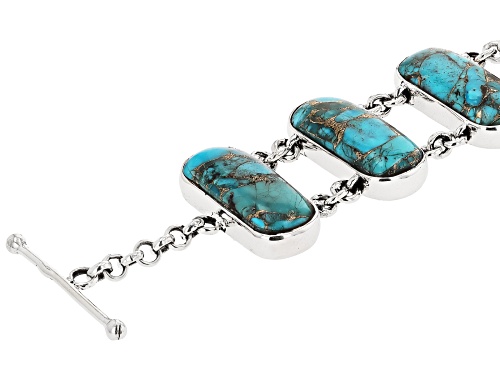 Southwest Style by JTV™ 20x8mm Blue Copper Turquoise Sterling Silver Bracelet - Size 7.25