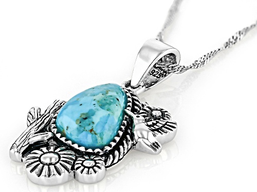 Southwest Style by JTV™ Blue Turquoise Silver Cactus & Hummingbird Pendant With Chain