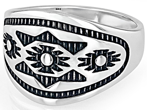 Southwest Style by JTV™ Oxidized Sterling Silver Southwestern Pattern Brand Ring - Size 7