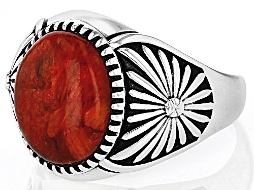 Southwest Style by JTV™ 14x11mm Oval Red Sponge Coral Sterling Silver Men's Ring - Size 11