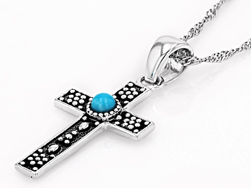 Southwest Style by JTV™ 3mm Blue Turquoise Oxidized Sterling Silver Cross Pendant with Chain