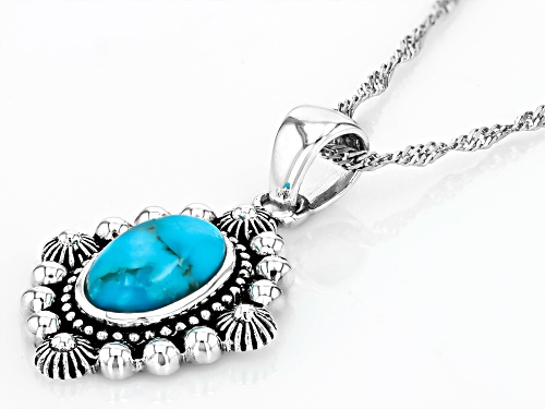 Southwest Style by JTV™ 10x7mm Blue Turquoise Oxidized Sterling Silver Pendant With Chain