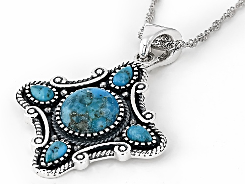 Southwest Style by JTV™ 10mm Round & 5x3mm Pear Shape Turquoise Sterling Silver Pendant/Chain