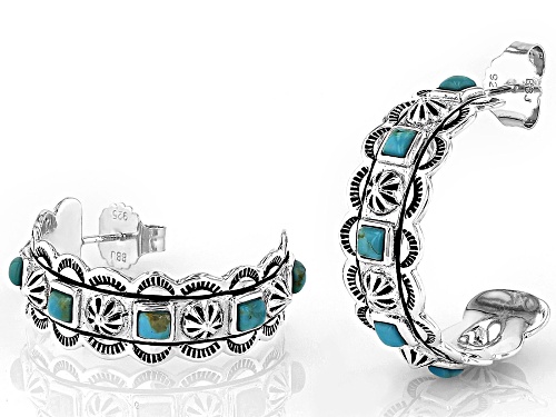 Southwest Style by JTV™ Turquoise Oxidized Sterling Silver Hoop Earrings 2.5mm