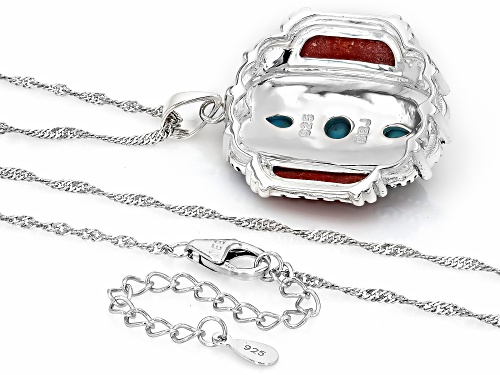 Southwest Style by JTV™ Sponge Coral With Turquoise Sterling Silver Pendant with Chain