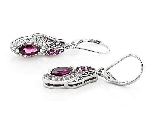 1.33ctw Mixed Shape Raspberry Color Rhodolite with .65ctw White Zircon Rhodium Over Silver Earrings