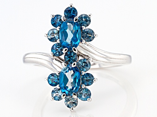 0.99ctw Oval and 0.96ctw Round London Blue Topaz Rhodium Over Sterling Silver Bypass Ring - Size 8