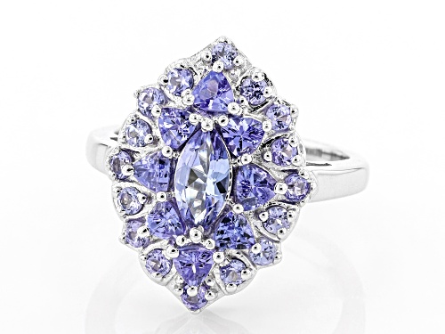 1.80ctw Mixed Shape Tanzanite Rhodium Over Sterling Silver Cluster Ring - Size 10