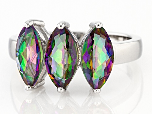 2.92ctw Marquise Multi Color Quartz Rhodium Over Sterling Silver 3-Stone Ring - Size 8