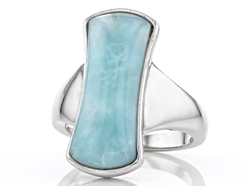 22X9mm Free-form Cabochon Larimar Rhodium  Over Sterling Silver Solitaire Ring - Size 8