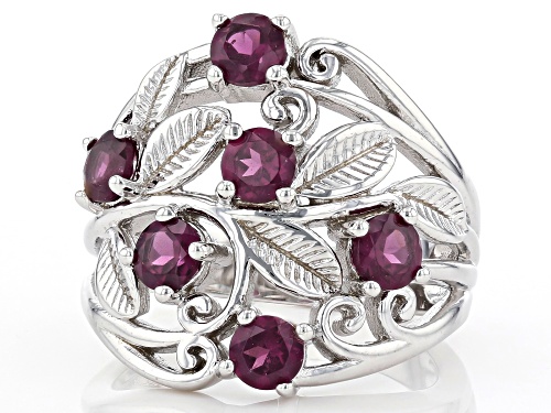 1.70ctw Round Raspberry Color Rhodolite Rhodium Over Sterling Silver Ring - Size 7