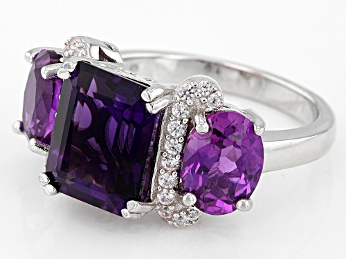 5.99ctw African Amethyst, Lab Created Purple Sapphire With Zircon Rhodium Over Silver Ring - Size 7