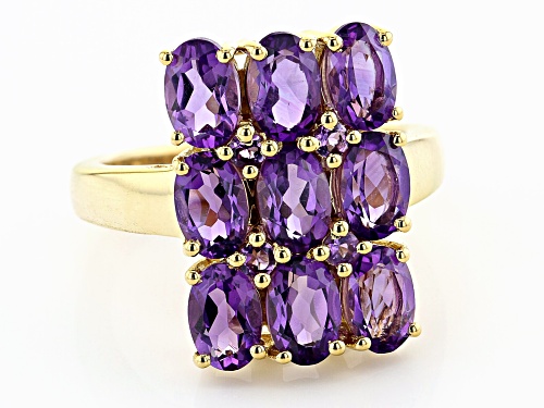 3.12ctw Oval And 0.13ctw Round African Amethyst 18K Yellow Gold Over Sterling Silver Ring - Size 8