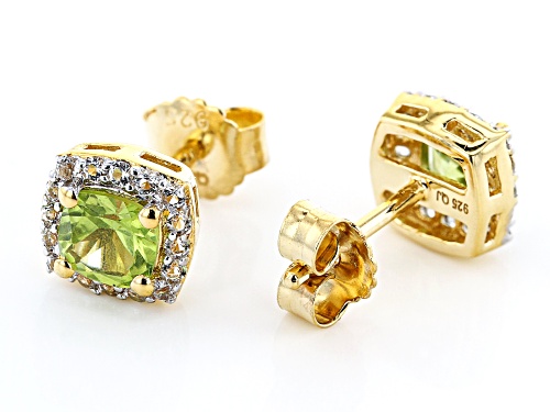 1.088ctw Manchurian Peridot With 0.408ctw White Topaz 18k Yellow gold Over Silver Stud Earrings