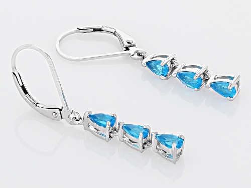 1.02ctw Pear Shaped Blue Neon Apatite Rhodium Over Sterling Silver Drop Earrings