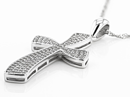 1.13ctw Round White Zircon Rhodium Over Sterling Silver Cross Pendant With Chain