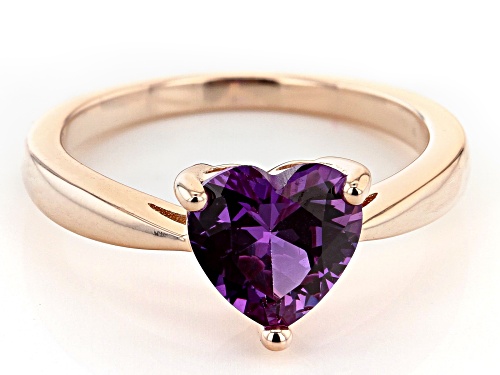 1.83ct Heart Shape Purple Lab Created Sapphire 18k Rose Gold Over Sterling Silver Solitaire Ring - Size 7
