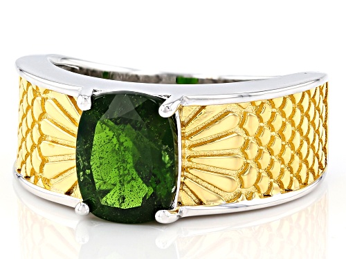 1.96ct Cushion Chrome Diopside Rhodium Over Sterling Silver Solitaire Two-Tone Ring - Size 7