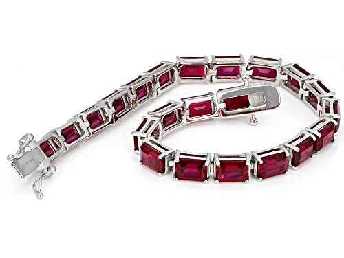 25.91ctw Rectangular Octagonal Lab Created Ruby Rhodium Over Sterling Silver Bracelet - Size 8