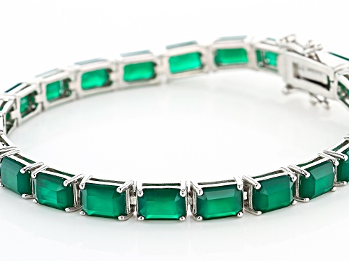 7x5mm Rectangular Octagonal Green Onyx Rhodium Over Sterling Silver Tennis Bracelet - Size 8