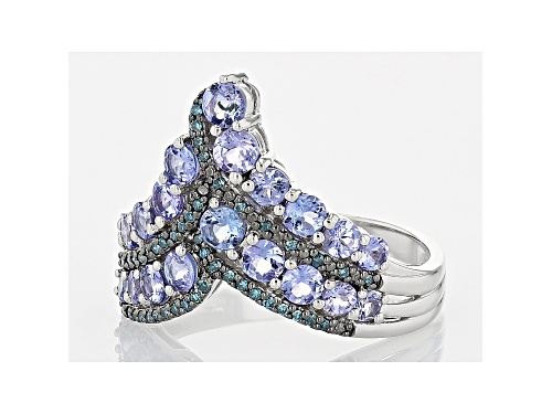 1.25ctw Tanzanite and 0.10ctw Blue Diamond Rhodium Over Sterling Silver Ring - Size 9