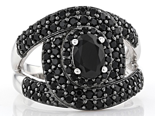 2.26ctw Black Spinel Rhodium Over Silver Ring - Size 7