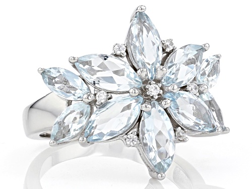 3.17ctw Marquise Aquamarine With 0.08ctw White Zircon Rhodium Over Sterling Silver Ring - Size 8