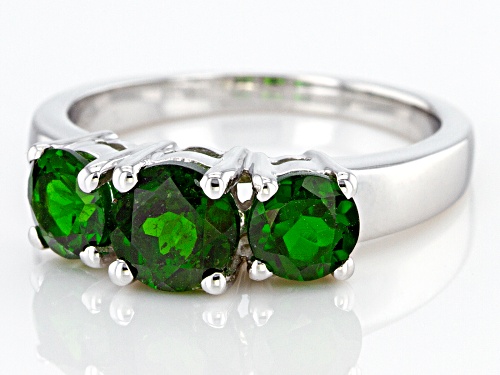1.94ctw Round Chrome Diopside Rhodium Over Sterling Silver 3-Stone Ring - Size 9