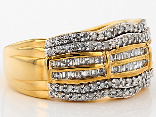 Engild™ .83ctw Round And Baguette White Diamond 14k Yellow Gold Over Sterling Silver Band Ring - Size 6