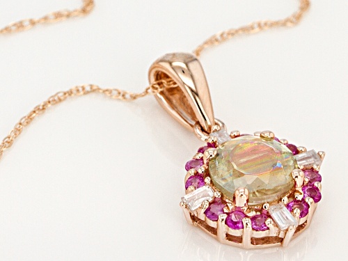 1.03ctw Turkish Diaspore with Pink Sapphire and Diamond 14kt Rose Gold Pendant with Chain