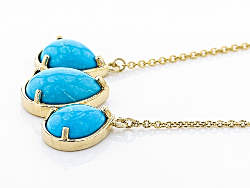 10x7mm And 8x6mm Pear Shaped Cabochon Turquoise 14k Yellow Gold 3-Stone Necklace - Size 18