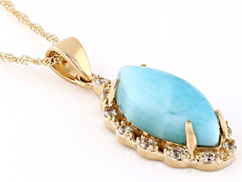 16x8mm Marquise Larimar With .25ctw Round White Zircon 10k Yellow Gold Pendant With Chain