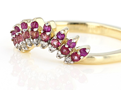 .14ctw Round Mahaleo® Ruby,.14ctw Pink Topaz, And .03ctw White Diamond Accent 10k Yellow Gold Ring - Size 8
