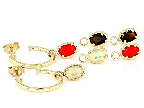 1.26ctw Mixed Ethiopian Opal, 10K Gold, 1-Pair Hoop Earrings & 3 Sets of Interchangeable Charms
