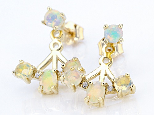 0.57ctw Ethiopian Opal With 0.02ctw White Diamond 10k Yellow Gold Earring Jackets