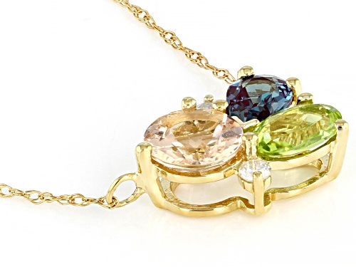 1.54ctw Morganite, Manchurian Peridot™, Lab Alexandrite & White Diamond 10k Yellow Gold Necklace - Size 18