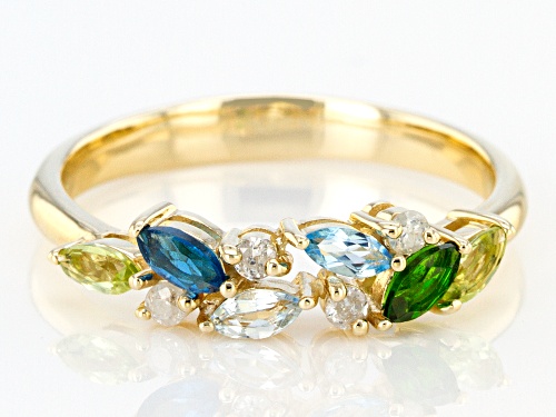 .42ctw Marquise Multi-Gemstone With .09ct Round Diamond Accent 10k Yellow Gold Ring - Size 6