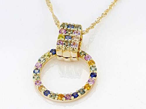 0.51ctw Round Multi Sapphire 10k Yellow Gold Circle Pendant With Chain