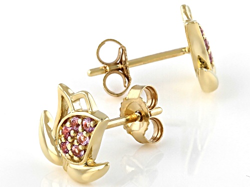 0.17ctw Round Pink Sapphire 10k Yellow Gold Flower Stud Earrings