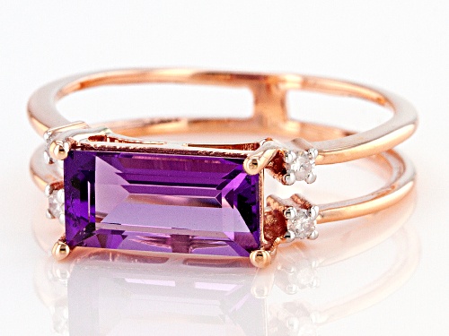 1.10ctw Baguette Amethyst With 0.04ctw White Diamond 10k Rose Gold Ring - Size 8