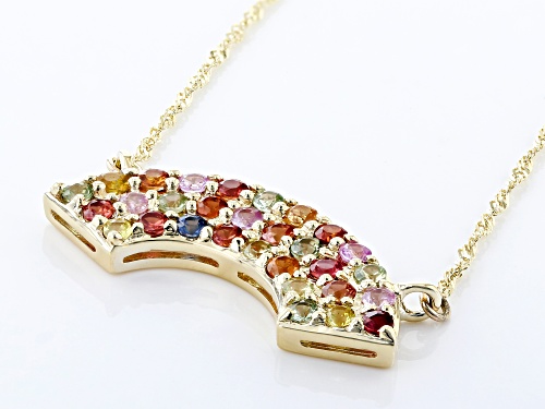 1.15ctw Round Multi Sapphire 10k Yellow Gold Rainbow Necklace - Size 18