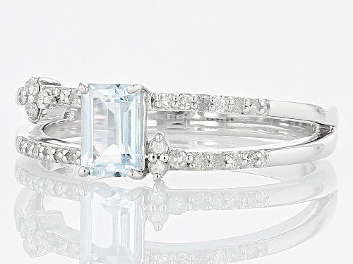 0.40ct Aquamarine And 0.13ctw White Diamond Rhodium Over 10k White Gold Ring - Size 7