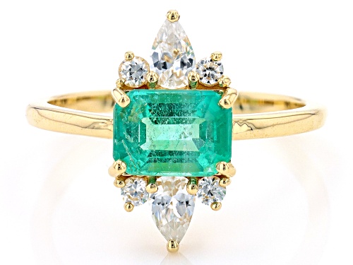1.25ct Ethiopian Emerald And 0.68ctw White Zircon 10k Yellow Gold Ring - Size 8