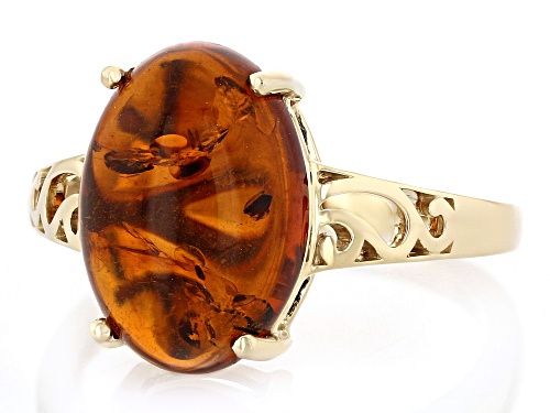 14x10mm Oval Amber 10k Yellow Gold Ring - Size 8