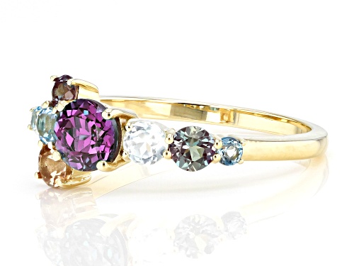 0.67ctw Lab Created Alexandrite With 0.35ctw Multi-Gem 10k Yellow Gold Ring - Size 7
